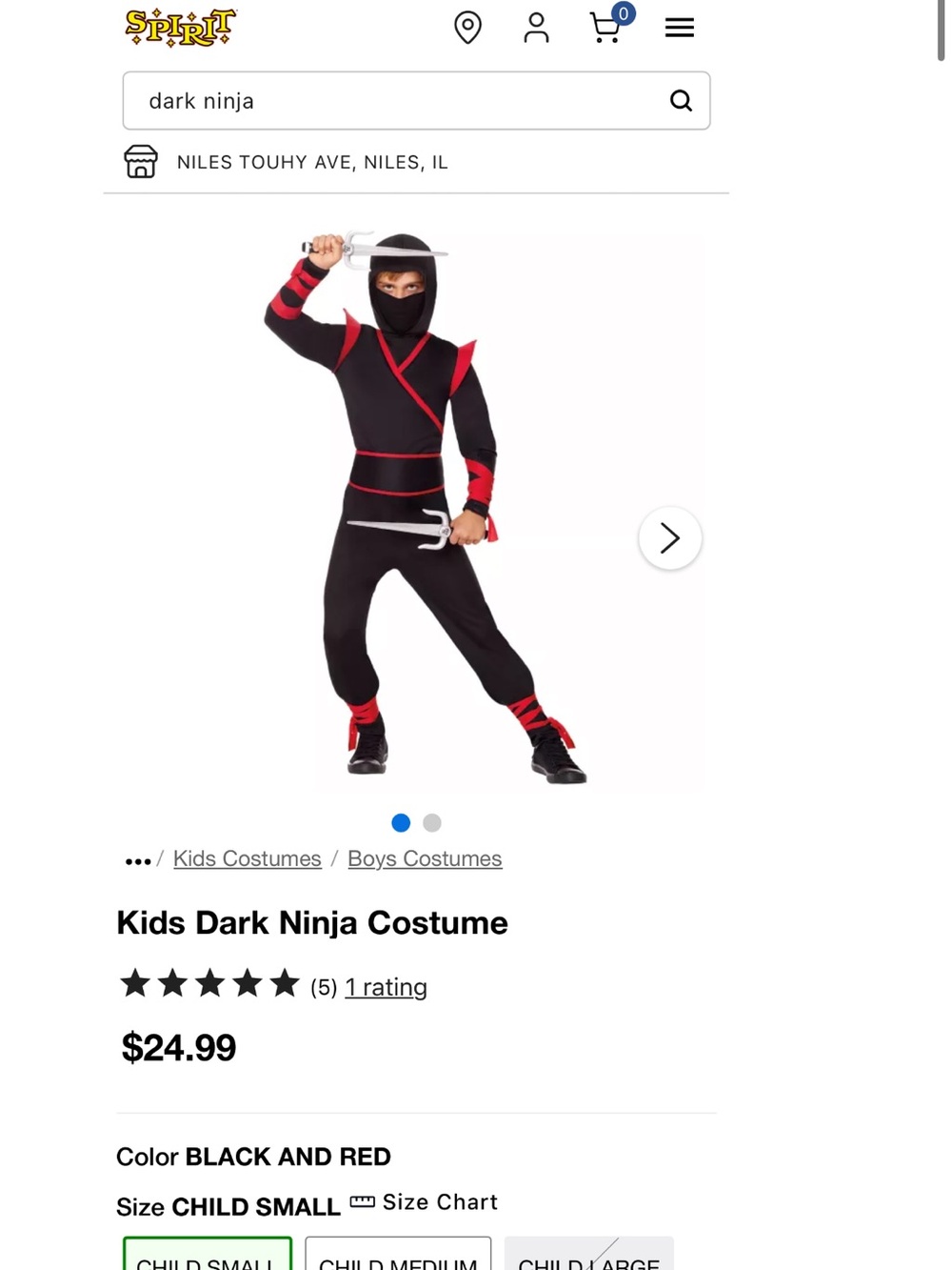Kids Dark Ninja Costume - Black and Red